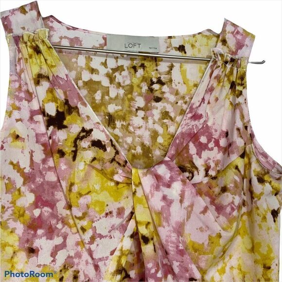 LOFT SleevelessWatercolor Floral Blouse Top SP PS Career Office Corpcore - Picture 2 of 4